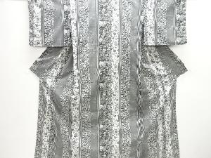 絽竹縞に草花模様小紋着物